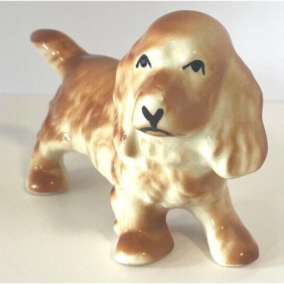 Cocker Spaniel Ceramic Figurine VTG Fawn Buff Golden Retriever Dog Statue Puppy - Picture 2 of 8